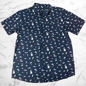 O’Neill Men’s "Tropical Surf" Short Sleeve Button-Down Shirt Navy size M